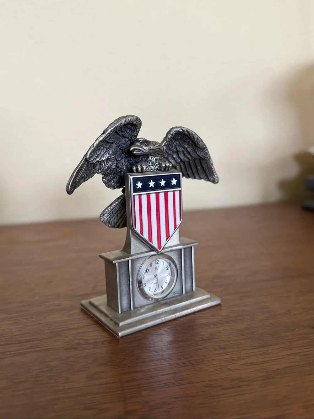 Vintage Metal Timex Waterbury Clock Co. Featuring American Flag and Bald Eagle